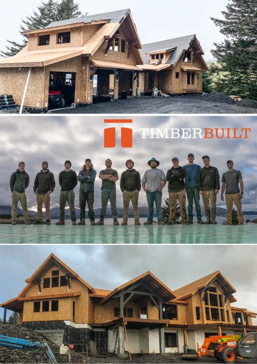 Timberbuilt field team in with photos of timber frame homes in a collage